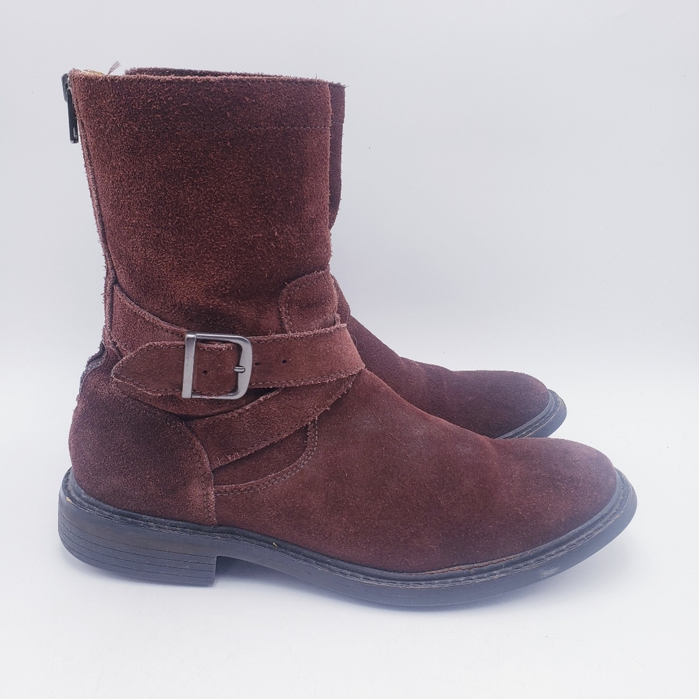 Cole Haan Marshall Tall Belted Moto Engineer Boot Men’s 7.5 Chestnut Brown Suede